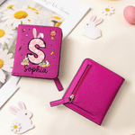 Personalised Easter Bunny Ears Initial PU Leather Wallet with Name Easter Gift for Girls