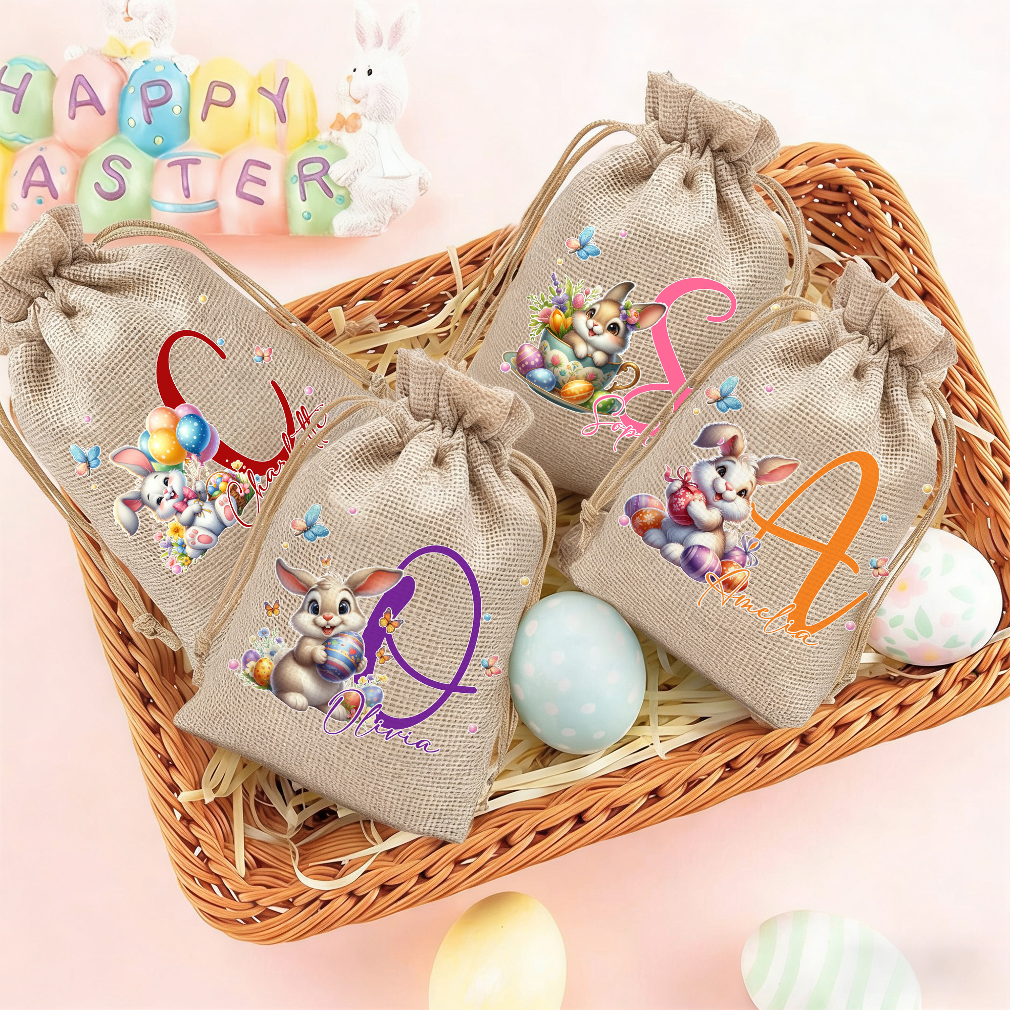 Sac à bonbons personnalisé avec nom et prénom pour les fêtes de Pâques Cadeau pour les garçons et les filles
