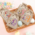Gepersonaliseerde schattige Pasen Konijn initiële Drawstring snoep Gift Bag met naam Pasen vakantie partij Gunsten Gift voor Jongens Meisjes