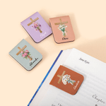 Personalized Watercolor Birth Flower Cross Magnetic PU Leather Bookmark Clip with Name Birthday Gift for Book Lovers Bookworms