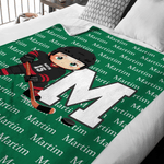 Personalized Cartoon Ice Hockey Player Soft Throw Blanket with Name and Number Home Decor Fan Events Team Gift for Ice Hockey Players Lovers
