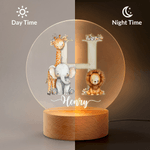 Personalized Cute Cartoon Forest Animal LED Night Light with Name Initial and Wooden Base Home Decor Birthday Gift for Kids
