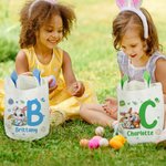Gepersonaliseerd schattig konijn met konijnen oren paasmandje met naam en initialen eieren jagen Party Favor paasgeschenk voor kinderen