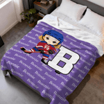 Personalized Cartoon Ice Hockey Player Soft Throw Blanket with Name and Number Home Decor Fan Events Team Gift for Ice Hockey Players Lovers