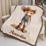 Gepersonaliseerde Cartoon Cowboy Cowgirl Tassel Zachte Deken met Naam Home Decor Verjaardagscadeau voor kinderen Cowboy liefhebbers