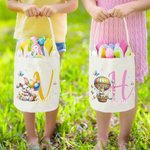 Personalised Cute Easter Rabbit Bunny Ears Basket with Name and Initial Easter Eggs Hunting Party Favors Gift for Boys Girls