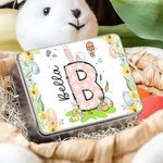 Personalized Floral Bunny Initial Easter Egg Biscuit Tin Box with Name Storage Accessories Easter Party Gift for Boys Girls