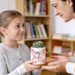 Personalized Pink Love Heart Arrow Plant Pot with Surname Text and Wooden Base Birthday Appreciation Valentine's Day Gift for Teacher