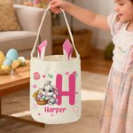 Gepersonaliseerd schattig konijn met konijnen oren paasmandje met naam en initialen eieren jagen Party Favor paasgeschenk voor kinderen