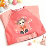 Personalized Cute Cartoon Character Waterproof Long Sleeve Kid Apron with Name Cooking Painting Handcraft Activities Birthday Gift for Kids