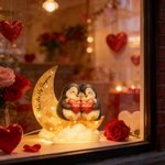 Personalized Penguin Couple Heart Star Moon Acrylic LED Night Light with Name and Text Home Decor Birthday Valentine's Day Gift for Couple