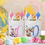 Personalised Cute Easter Rabbit Bunny Ears Basket with Name and Initial Easter Eggs Hunting Party Favors Gift for Boys Girls