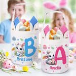 Gepersonaliseerd schattig konijn met konijnen oren paasmandje met naam en initialen eieren jagen Party Favor paasgeschenk voor kinderen