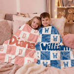Personalized Multicolour Checkered Design Soft Throw Blanket with Name and Initials Home Decor Birthday Gift for Children