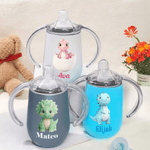 Personalized Cute Dinosaur 10 oz Thermal Insulated Sippy Cup with Name and Handle Baby Shower Birthday Gift for Toddlers Kids