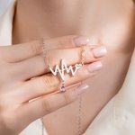 Personalised Electrocardiogram Heart Birthstone Necklace with Monogram Dainty Jewellery Birthday Anniversary Gift for Women