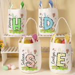 Personalized Easter Bunny Carrot Eggs Large Capacity Basket with Name and Initial Easter Eggs Hunting Party Favors Gift for Boys Girls