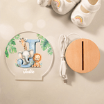Personalized Cute Cartoon Forest Animal LED Night Light with Name Initial and Wooden Base Home Decor Birthday Gift for Kids