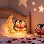 Personalized Penguin Couple Heart Star Moon Acrylic LED Night Light with Name and Text Home Decor Birthday Valentine's Day Gift for Couple