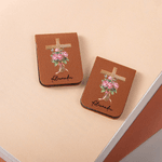 Personalized Watercolor Birth Flower Cross Magnetic PU Leather Bookmark Clip with Name Birthday Gift for Book Lovers Bookworms
