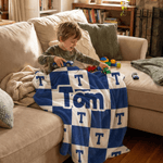 Personalized Multicolour Checkered Design Soft Throw Blanket with Name and Initials Home Decor Birthday Gift for Children