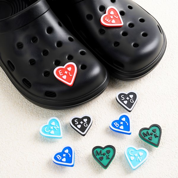 Personalized 3D-Printed Multicolor Heart Shape Shoe Charm with Monogram Shoes Decoration Daily Wear Birthday Gift for Friends Family Couple