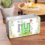 Personalized Floral Bunny Initial Easter Egg Biscuit Tin Box with Name Storage Accessories Easter Party Gift for Boys Girls