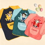 Personalized Cute Cartoon Character Waterproof Long Sleeve Kid Apron with Name Cooking Painting Handcraft Activities Birthday Gift for Kids