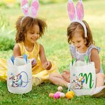 Personalised Cute Easter Rabbit Bunny Ears Basket with Name and Initial Easter Eggs Hunting Party Favors Gift for Boys Girls
