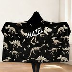 Personlig Dinosaurie Fossil Mjuk filt med huva med namn Daglig användning Födelsedagspresent för barn Tonåringar Pojkar