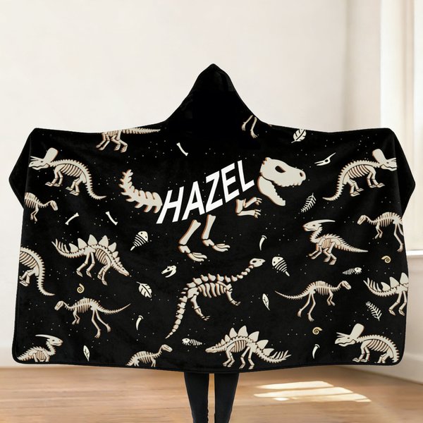 Coperta con cappuccio personalizzata con nome Dinosauro Fossile Regalo di compleanno di uso quotidiano per bambini ragazzi adolescenti