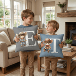 Personalised Cartoon Cowboy Cowgirl Soft Cushion Cover with Name and Initial Home Decor Birthday Gift for Boys Girls
