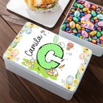 Personalized Floral Bunny Initial Easter Egg Biscuit Tin Box with Name Storage Accessories Easter Party Gift for Boys Girls