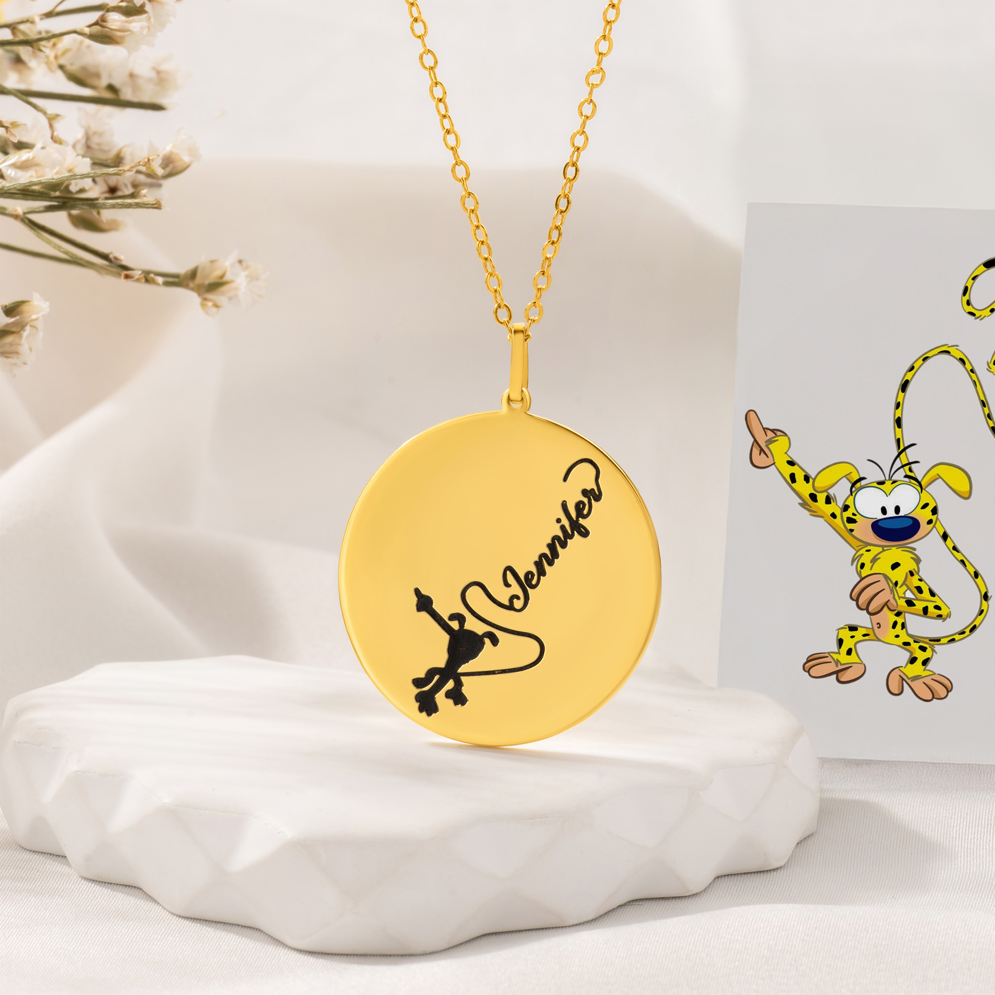 Collier personnqlisé avec nom et silhouette de Marsupilami - Cadeau d'anniversaire pour les femmes | Callie × Marsupilami®