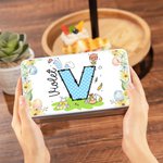 Personalized Floral Bunny Initial Easter Egg Biscuit Tin Box with Name Storage Accessories Easter Party Gift for Boys Girls