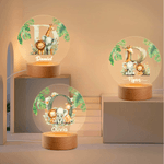 Personalized Cute Cartoon Forest Animal LED Night Light with Name Initial and Wooden Base Home Decor Birthday Gift for Kids