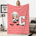 Personalized Cartoon Ice Hockey Player Soft Throw Blanket with Name and Number Home Decor Fan Events Team Gift for Ice Hockey Players Lovers