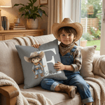 Personalised Cartoon Cowboy Cowgirl Soft Cushion Cover with Name and Initial Home Decor Birthday Gift for Boys Girls