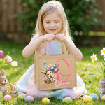 Personalised Easter Eggs Cute Rabbit Jute Tote Bag with Initial and Name Egg Hunting Party Easter Gift for Boys Girls