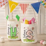 Personalized Easter Bunny Carrot Eggs Large Capacity Basket with Name and Initial Easter Eggs Hunting Party Favors Gift for Boys Girls