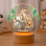 Personalized Cute Cartoon Forest Animal LED Night Light with Name Initial and Wooden Base Home Decor Birthday Gift for Kids
