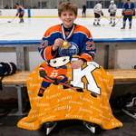 Personalized Cartoon Ice Hockey Player Soft Throw Blanket with Name and Number Home Decor Fan Events Team Gift for Ice Hockey Players Lovers