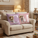 Personalised Cartoon Cowboy Cowgirl Soft Cushion Cover with Name and Initial Home Decor Birthday Gift for Boys Girls