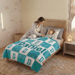 Personalized Multicolour Checkered Design Soft Throw Blanket with Name and Initials Home Decor Birthday Gift for Children