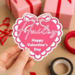 Personalized Pink Bow Heart Happy Valentine's Day Waterproof Stickers with Name Valentine's Day Gift for Couple Woman