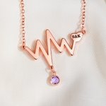 Personalised Electrocardiogram Heart Birthstone Necklace with Monogram Dainty Jewellery Birthday Anniversary Gift for Women