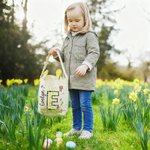 Personalized Easter Bunny Carrot Eggs Large Capacity Basket with Name and Initial Easter Eggs Hunting Party Favors Gift for Boys Girls