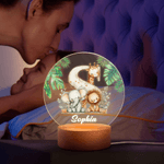 Personalized Cute Cartoon Forest Animal LED Night Light with Name Initial and Wooden Base Home Decor Birthday Gift for Kids