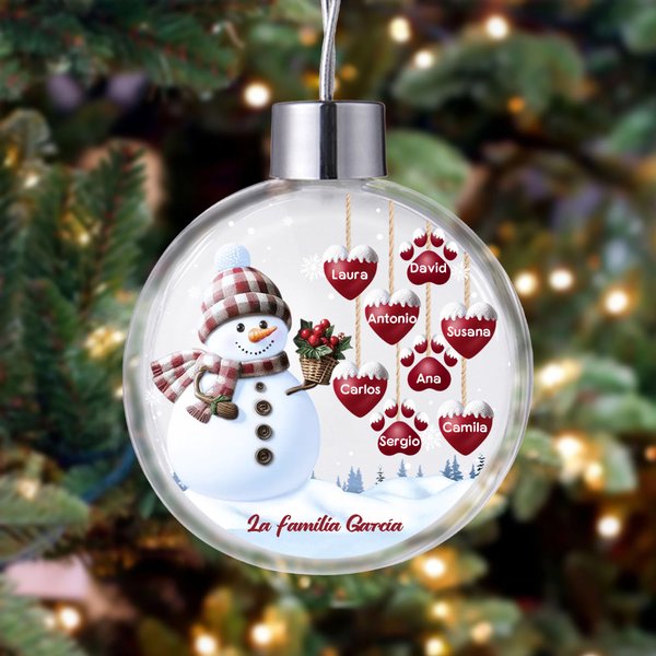 Adorno personalizado en forma de bola de cristal con muñeco de nieve hasta 14 corazones y nombre regalo de Feliz Navidad para familia y amigos