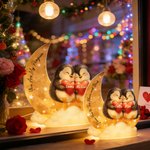 Personalized Penguin Couple Heart Star Moon Acrylic LED Night Light with Name and Text Home Decor Birthday Valentine's Day Gift for Couple